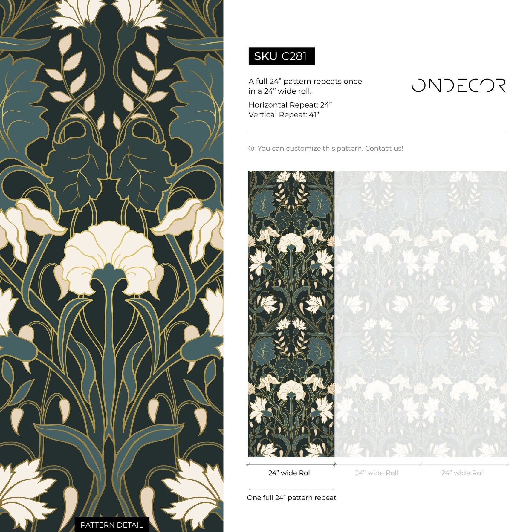 Art Nouveau Floral Wallpaper - SKU C281 - WallTrend