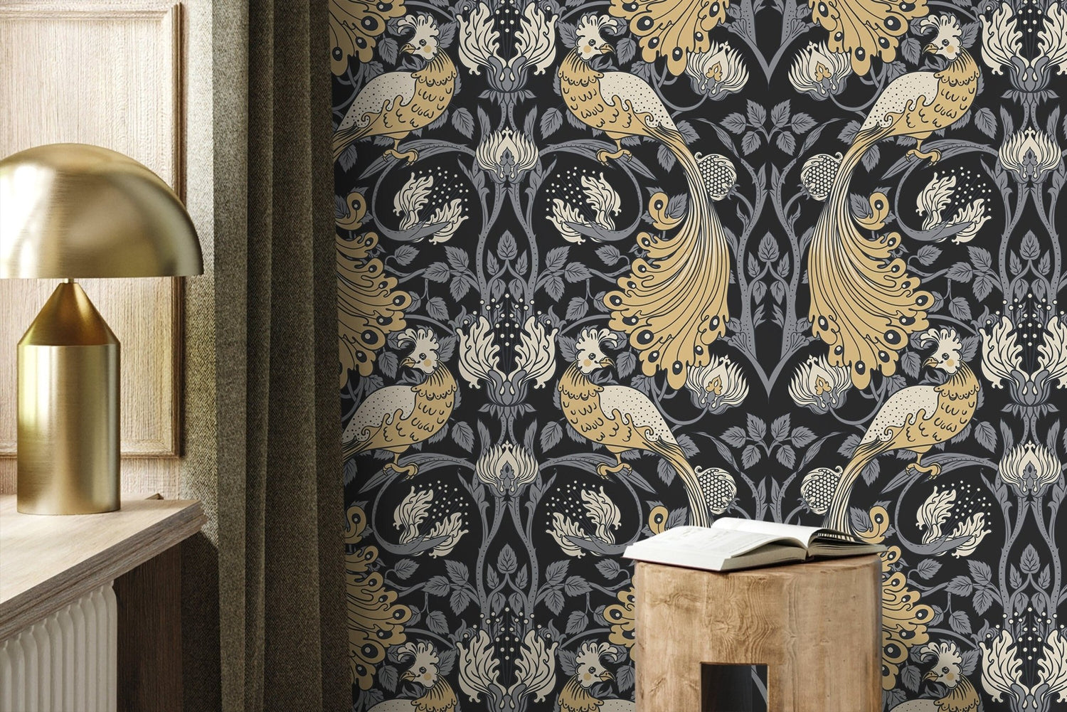 Art Nouveau Peacock Wallpaper - D500 - WallTrend