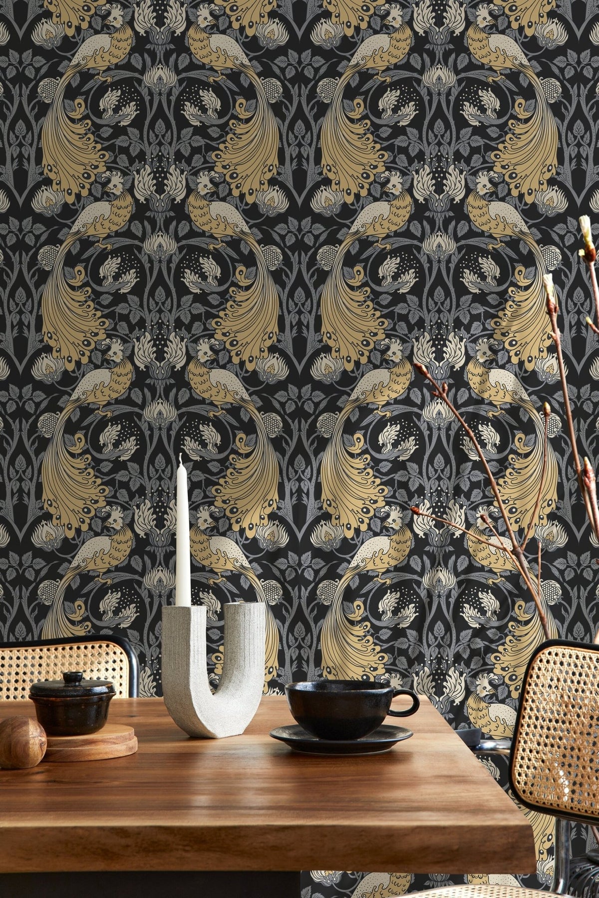 Art Nouveau Peacock Wallpaper - D500 - WallTrend