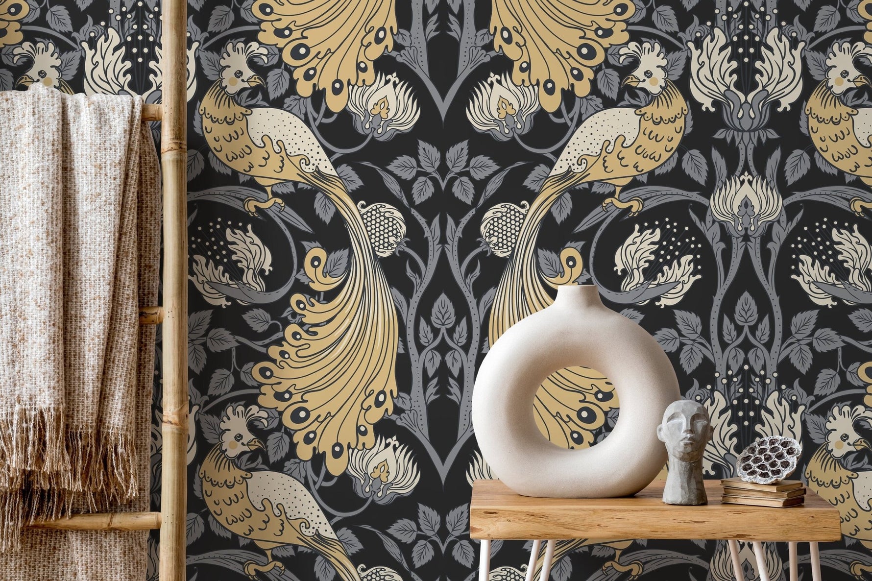 Art Nouveau Peacock Wallpaper - D500 - WallTrend
