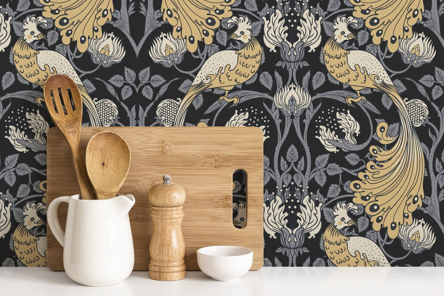 Art Nouveau Peacock Wallpaper - D500 - WallTrend