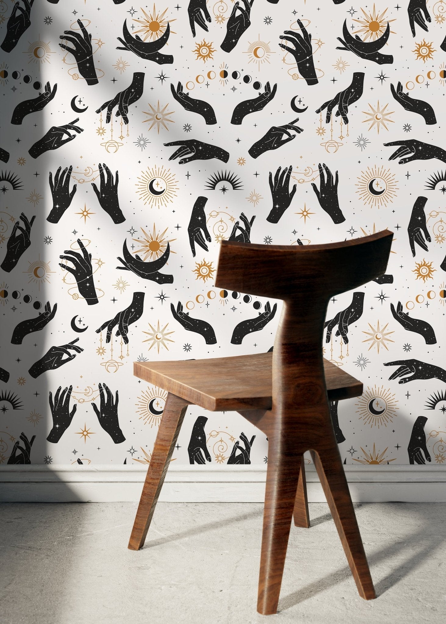 Astral Pray Wallpaper Removable Peel and Stick Wallpaper, Modern Boho Hands Sun Moon Print Repositionable Peel and Stick Wallpaper - ZABF - WallTrend