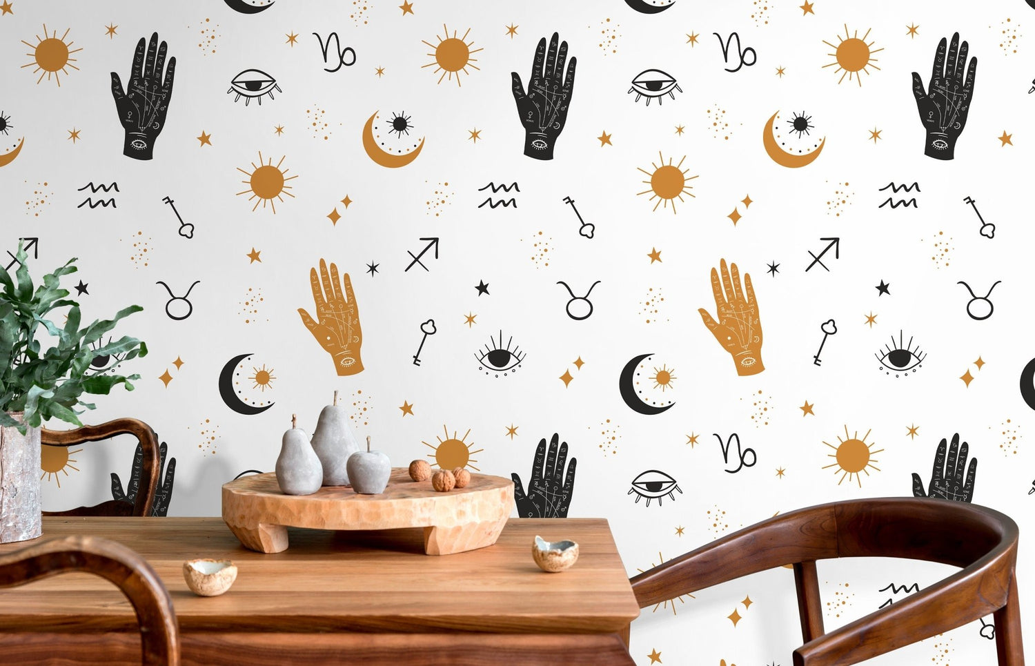 Astral Pray Wallpaper Removable Peel and Stick Wallpaper, Modern Boho Hands Sun Moon Print Repositionable Peel and Stick Wallpaper - ZABI - WallTrend