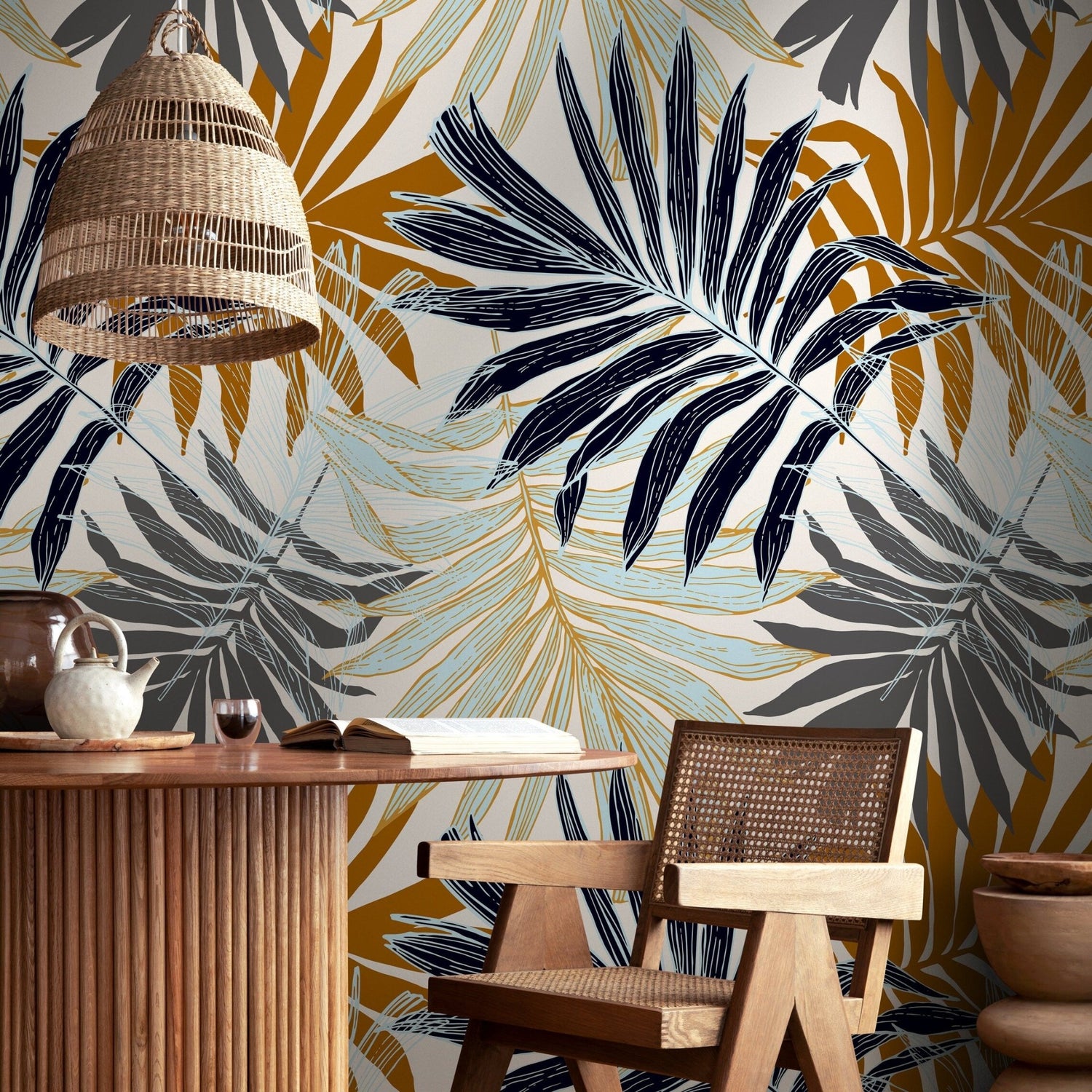 Autumn Palm Leaves Wallpaper - Removable Wallpaper Peel and Stick Wallpaper Wall Paper - B070 - WallTrend