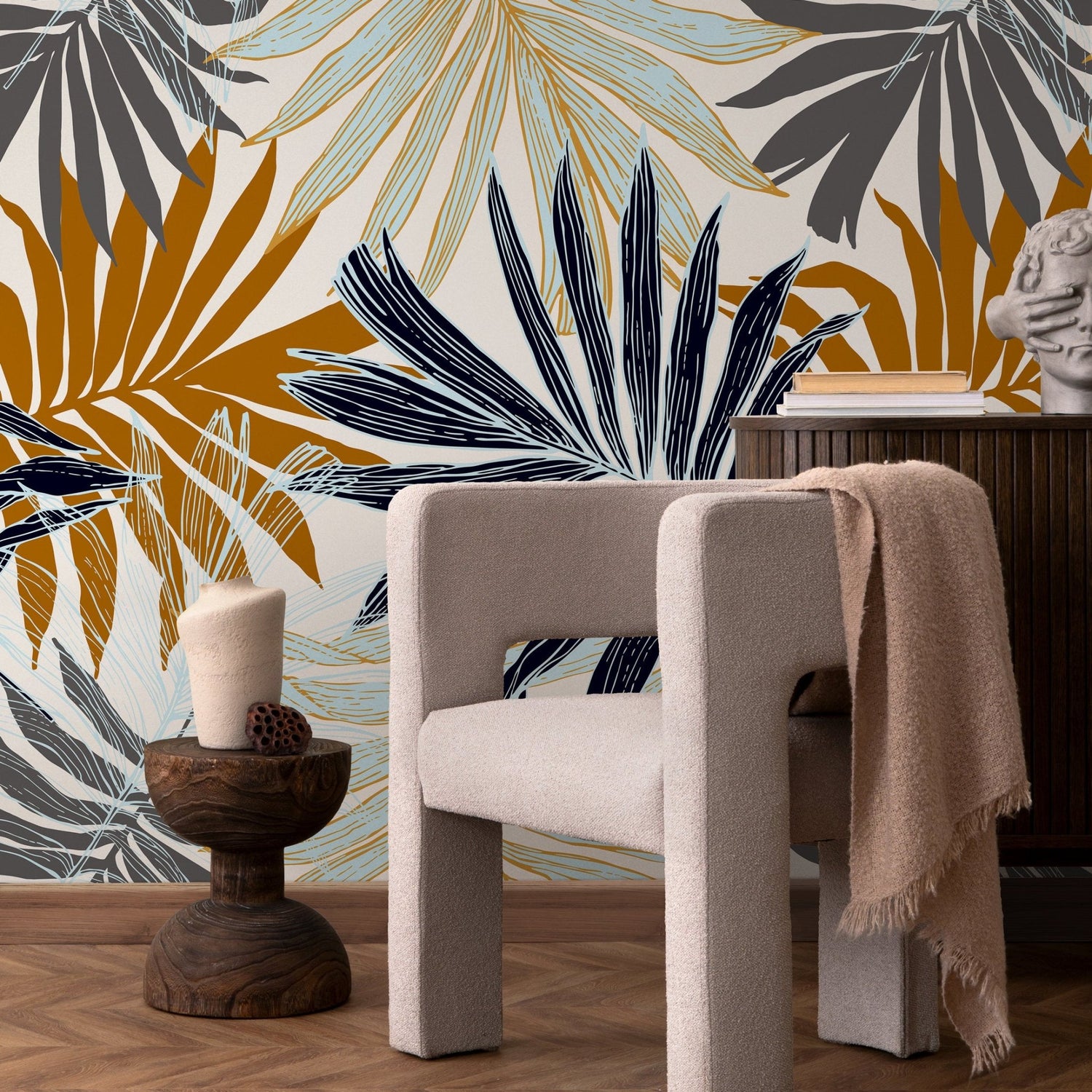 Autumn Palm Leaves Wallpaper - Removable Wallpaper Peel and Stick Wallpaper Wall Paper - B070 - WallTrend