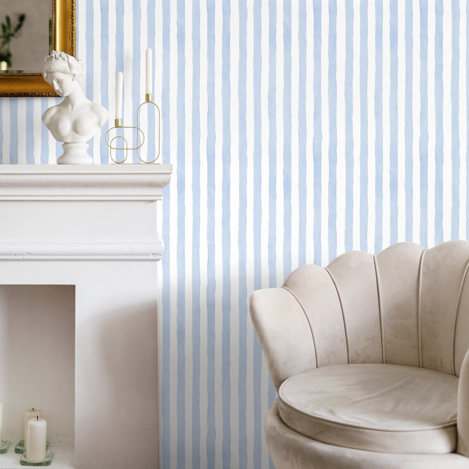 Baby Blue Striped Wallpaper Watercolor Wallpaper Peel and Stick and Traditional Wallpaper - D858 - WallTrend