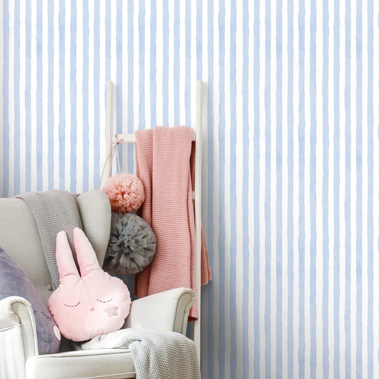 Baby Blue Striped Wallpaper Watercolor Wallpaper Peel and Stick and Traditional Wallpaper - D858 - WallTrend
