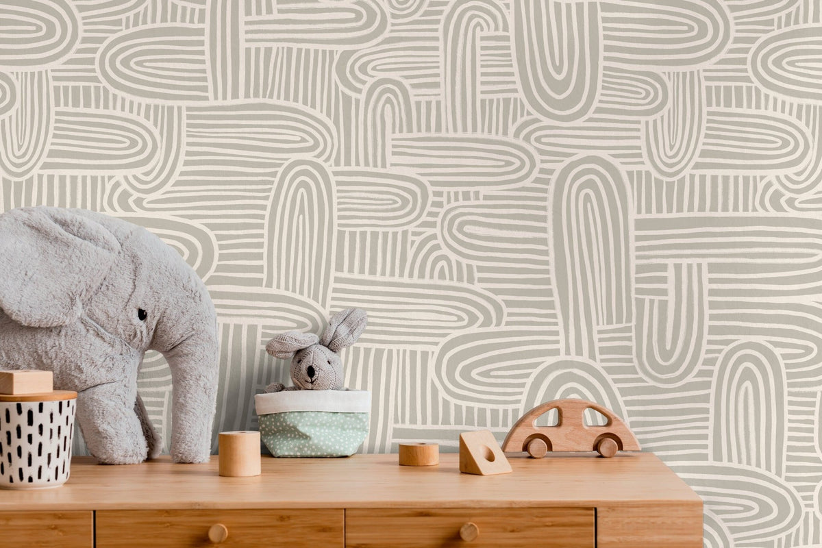 Beige Abstract Brush Wallpaper / Peel and Stick Wallpaper Removable Wallpaper Home Decor Wall Art Wall Decor Room Decor - C906 - WallTrend