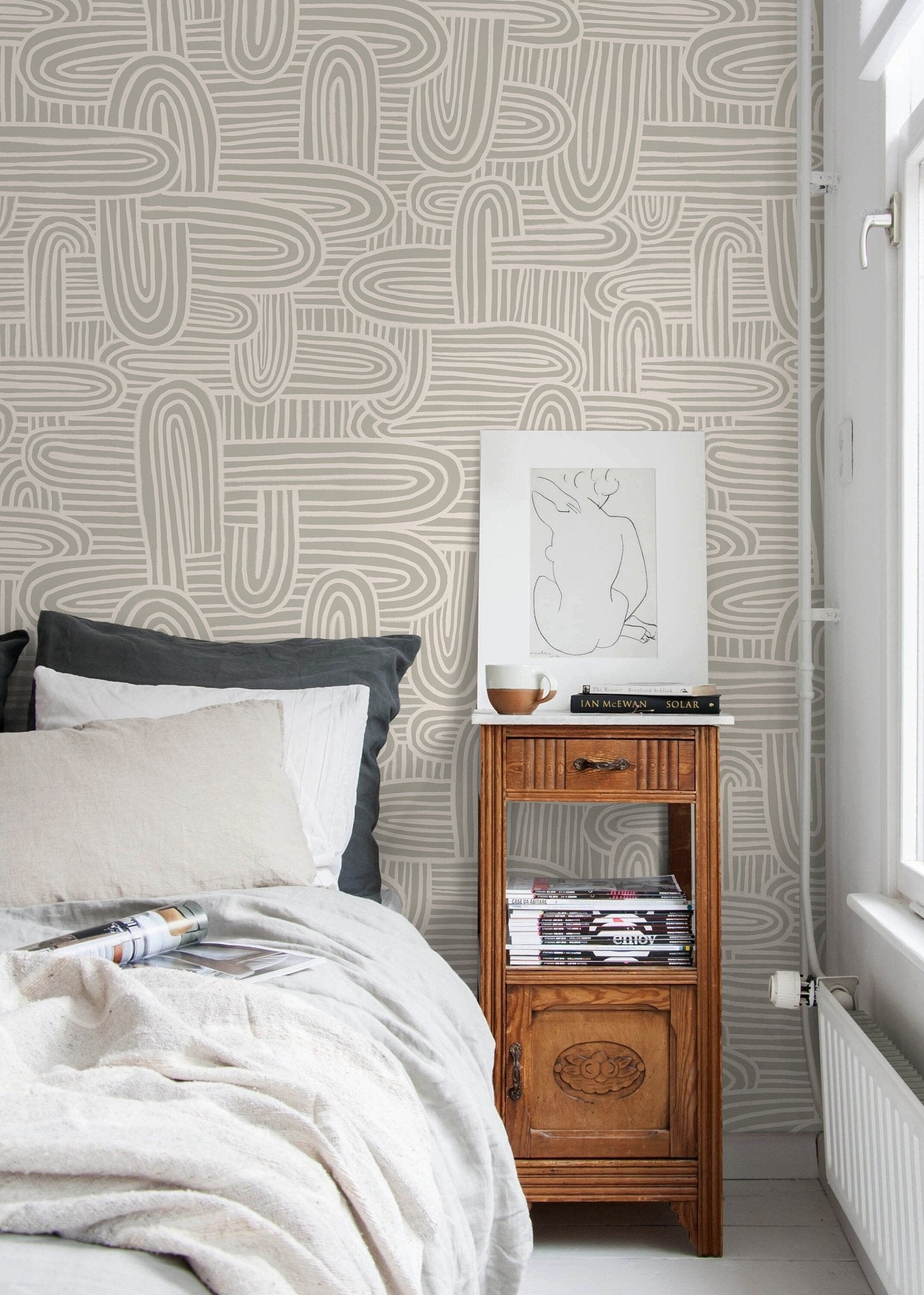 Beige Abstract Brush Wallpaper / Peel and Stick Wallpaper Removable Wallpaper Home Decor Wall Art Wall Decor Room Decor - C906 - WallTrend