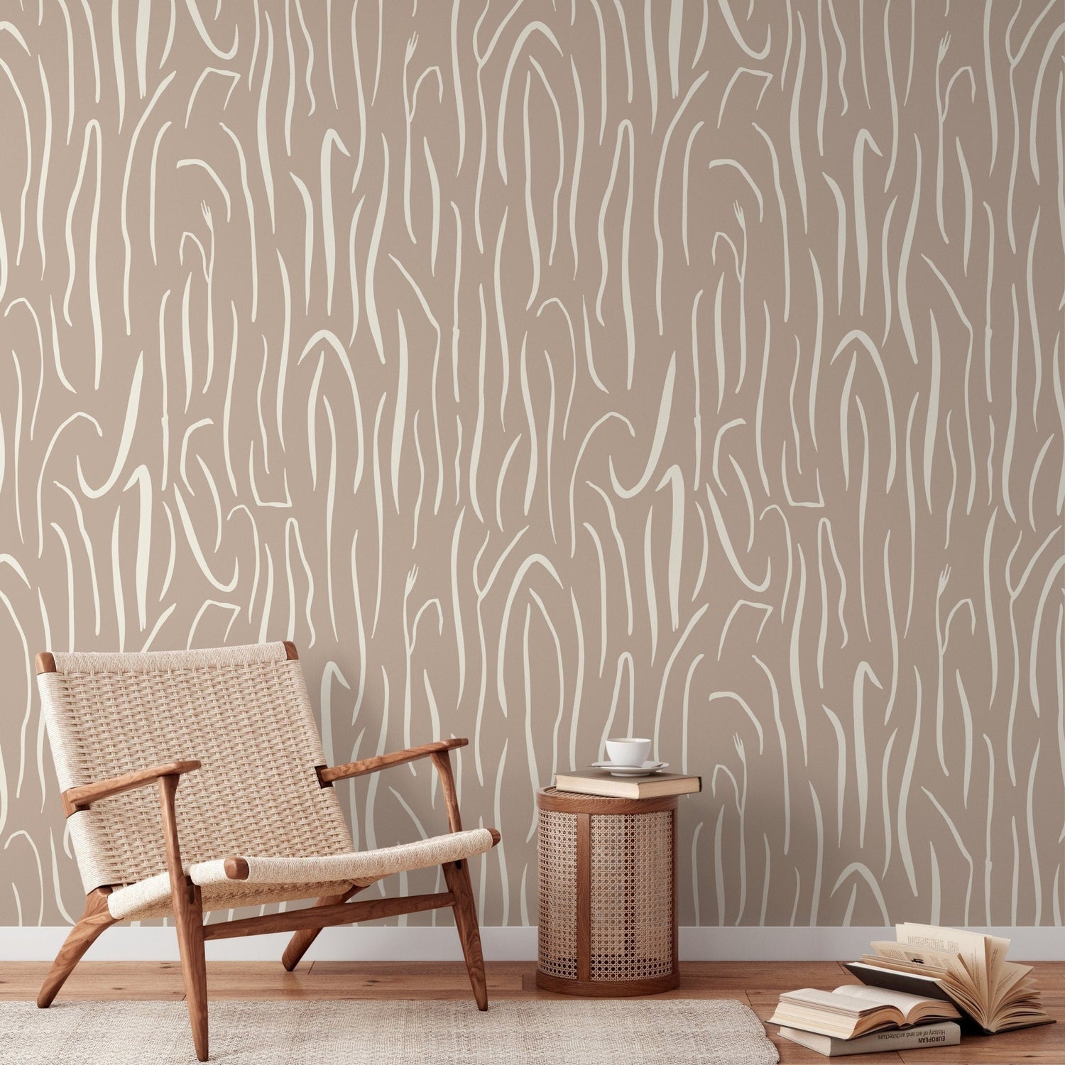 Beige Abstract Leaf Wallpaper Boho Wallpaper Peel and Stick and Traditional Wallpaper - D617 - WallTrend