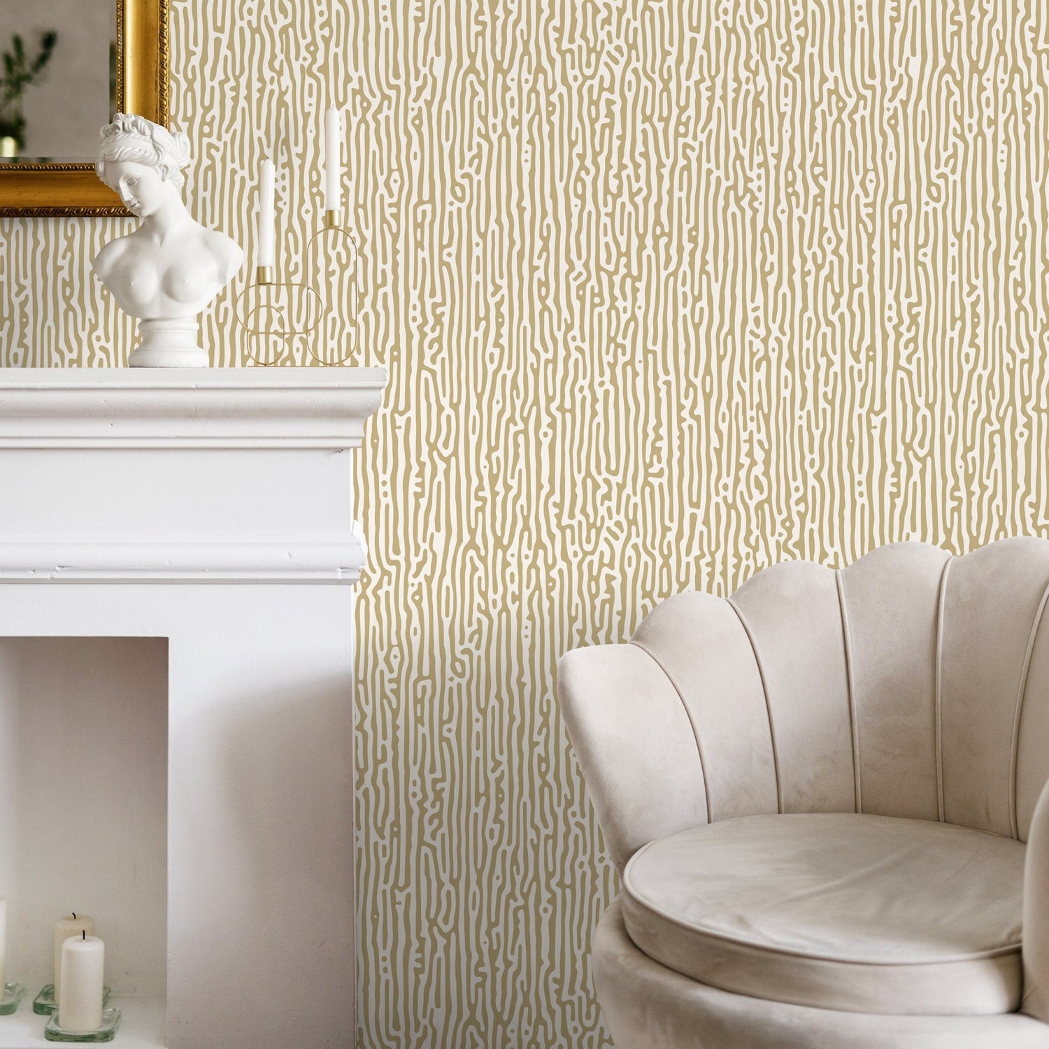 Beige Abstract Wallpaper Contemporary Art Wallpaper Peel and Stick and Traditional Wallpaper - D855 - WallTrend