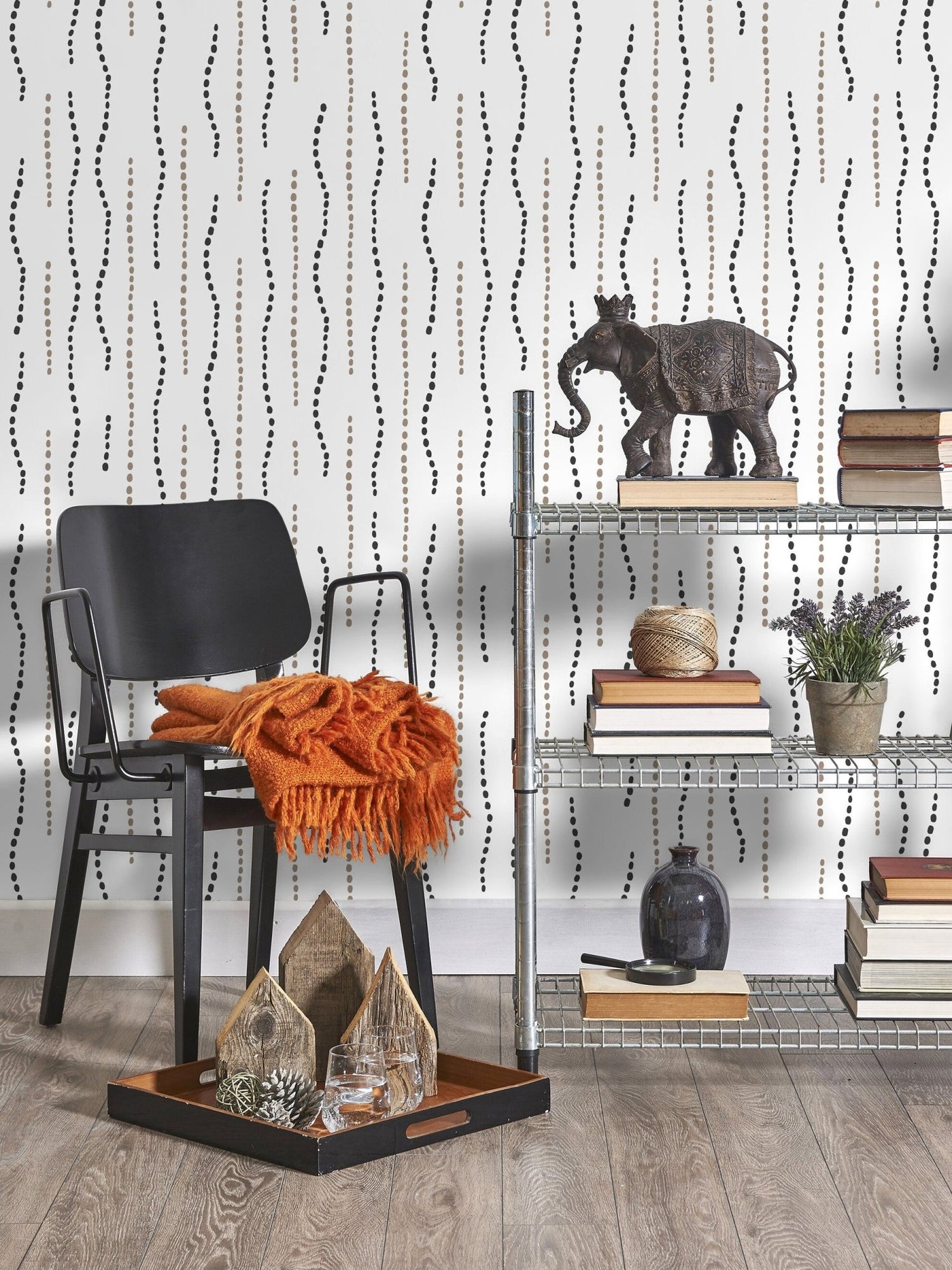 Beige Boho Abstract Line Wallpaper / Peel and Stick Wallpaper Removable Wallpaper Home Decor Wall Art Wall Decor Room Decor - C846 - WallTrend