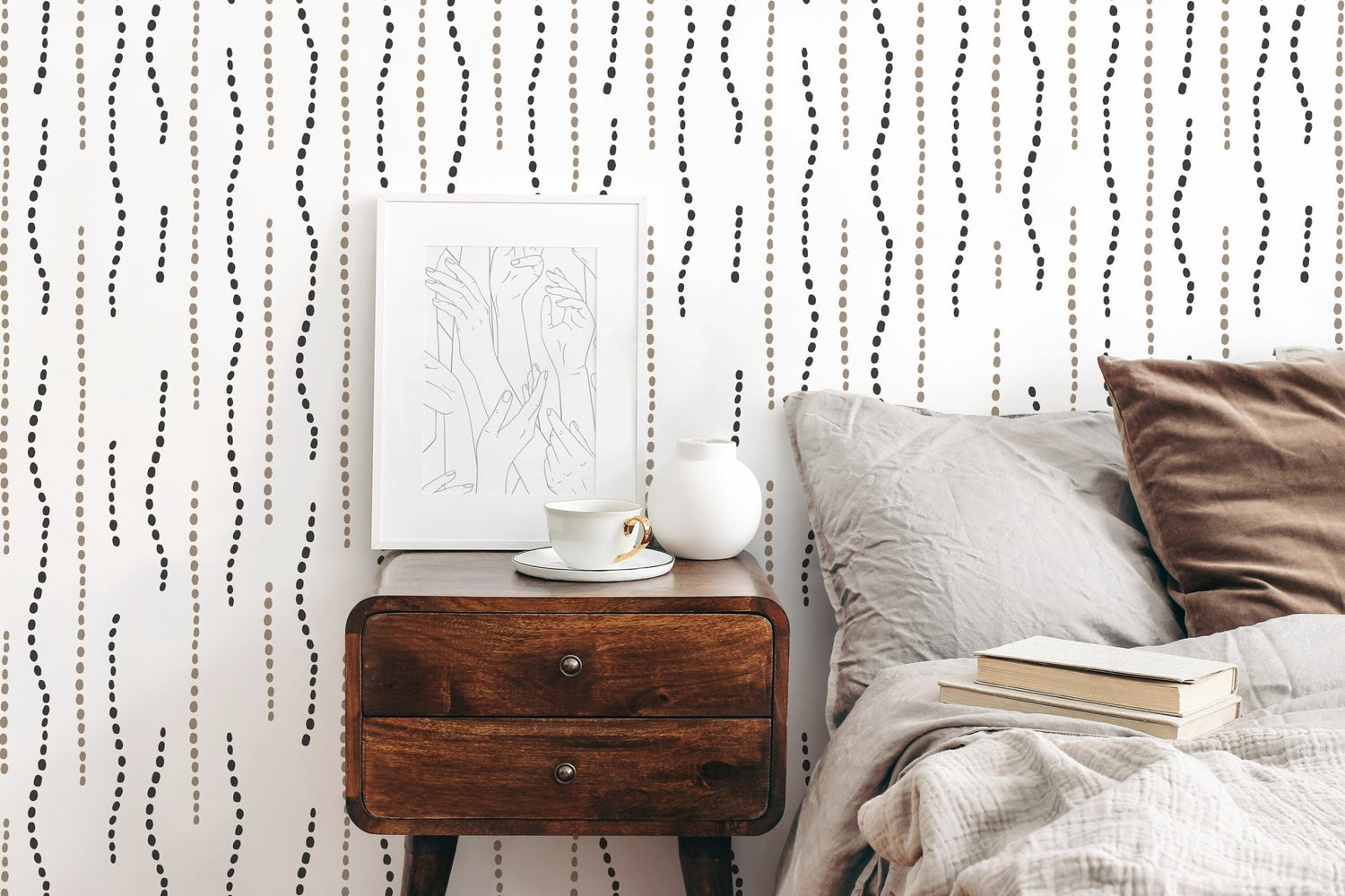 Beige Boho Abstract Line Wallpaper / Peel and Stick Wallpaper Removable Wallpaper Home Decor Wall Art Wall Decor Room Decor - C846 - WallTrend