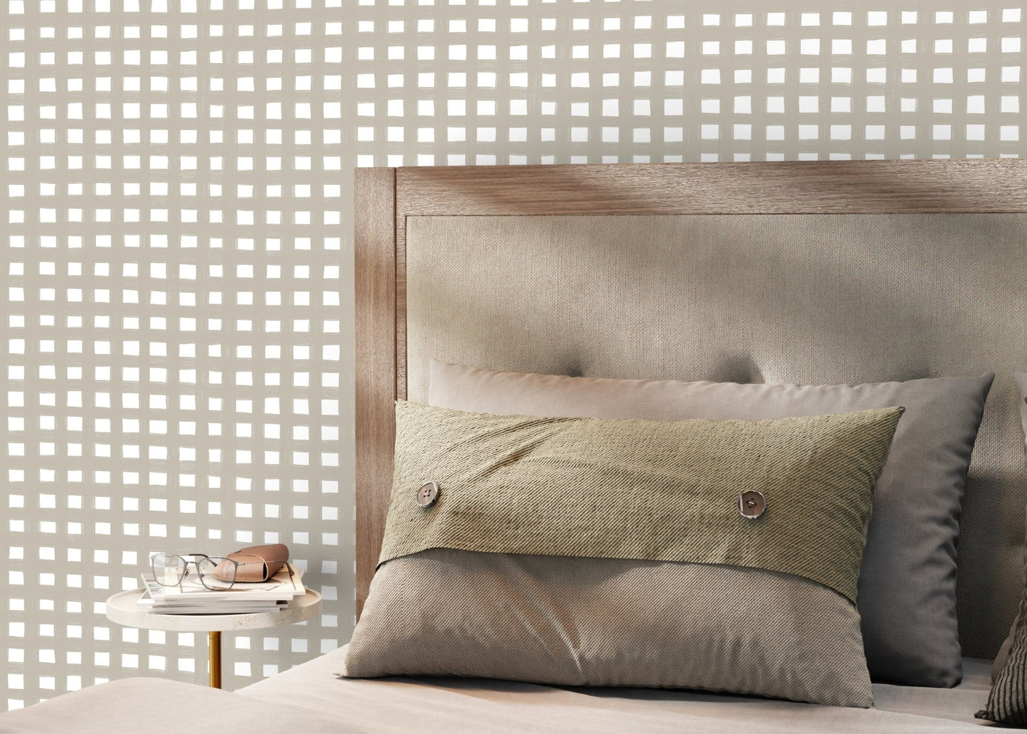 Beige Boho Gingham Wallpaper / Peel and Stick Wallpaper Removable Wallpaper Home Decor Wall Art Wall Decor Room Decor - C952 - WallTrend