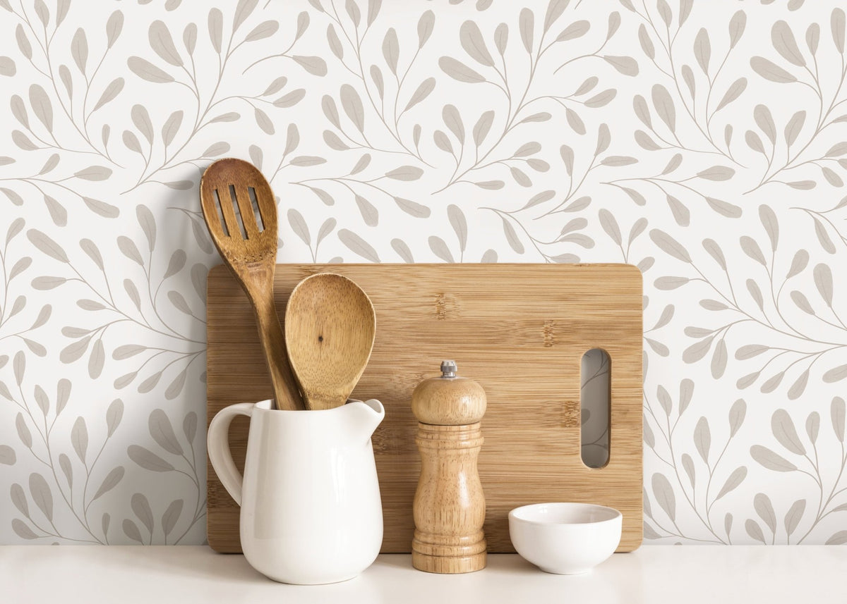 Beige Boho Leaf Wallpaper / Peel and Stick Wallpaper Removable Wallpaper Home Decor Wall Art Wall Decor Room Decor - C911 - WallTrend