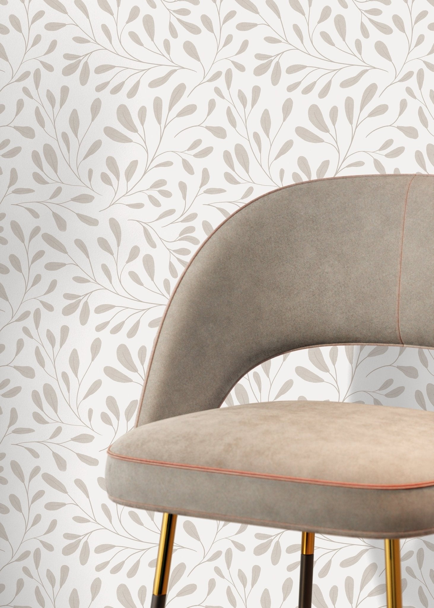 Beige Boho Leaf Wallpaper / Peel and Stick Wallpaper Removable Wallpaper Home Decor Wall Art Wall Decor Room Decor - C911 - WallTrend