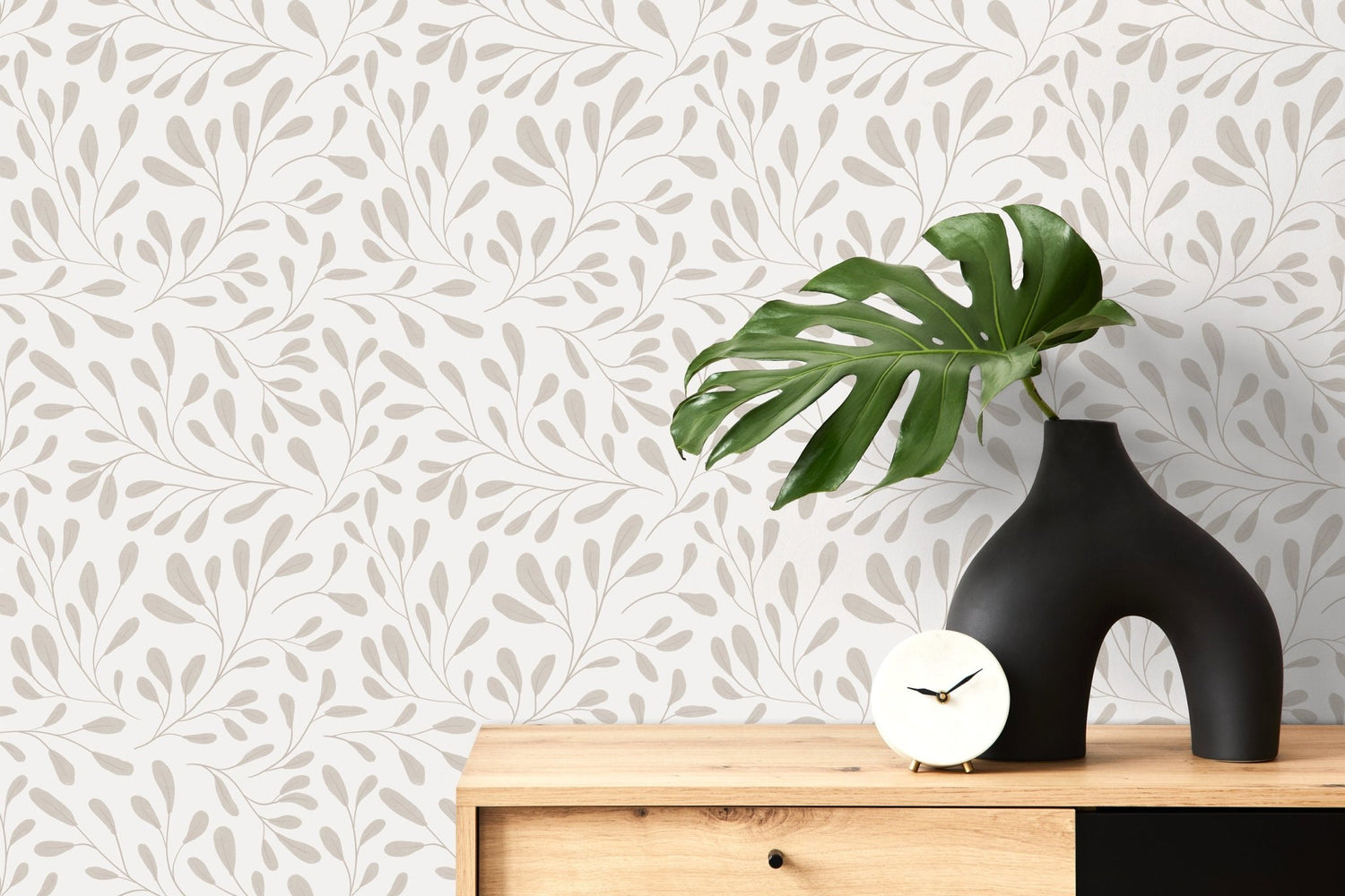 Beige Boho Leaf Wallpaper / Peel and Stick Wallpaper Removable Wallpaper Home Decor Wall Art Wall Decor Room Decor - C911 - WallTrend