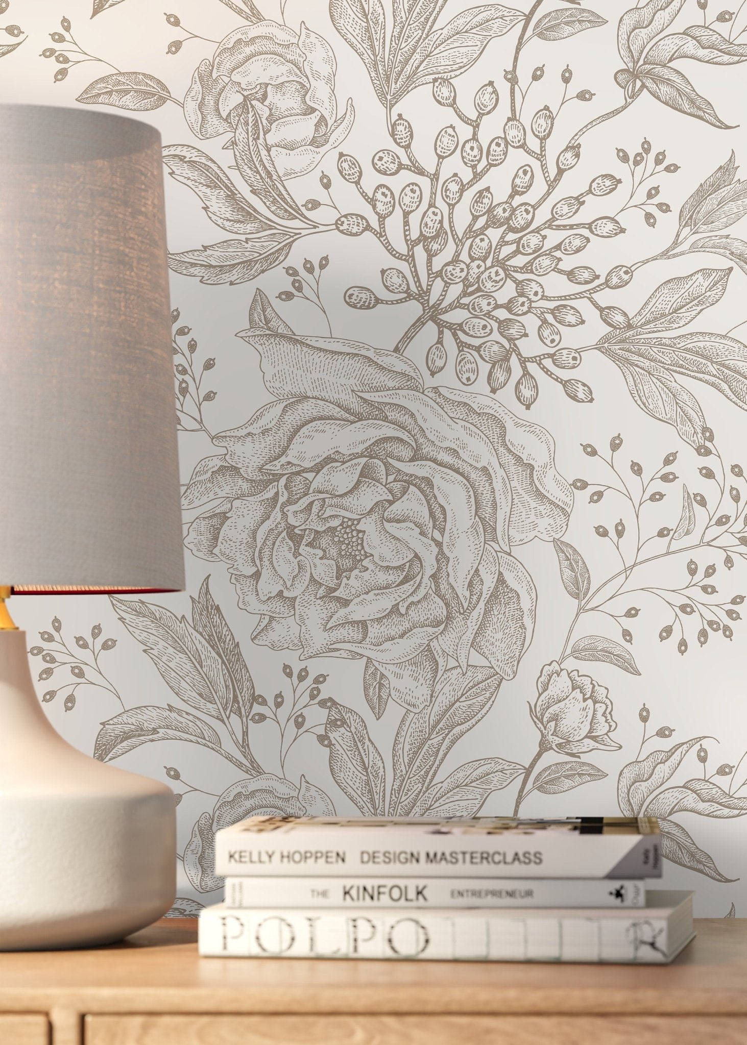 Beige Boho Roses Wallpaper Boho Peony Wallpaper Peel and Stick Removable Repositionable Burnt Orange Minimalistic - ZACX - WallTrend