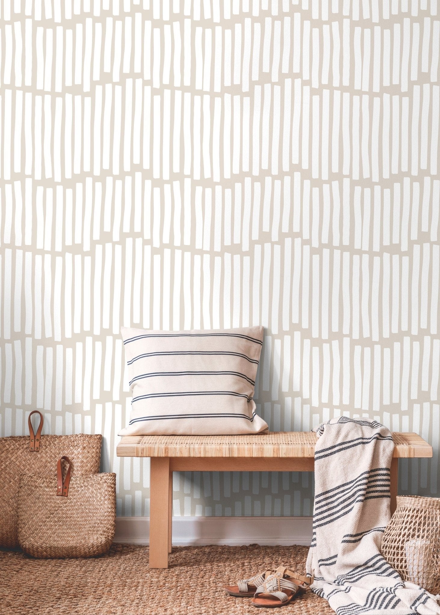 Beige Boho Striped Wallpaper / Peel and Stick Wallpaper Removable Wallpaper Home Decor Wall Art Wall Decor Room Decor - C708 - WallTrend