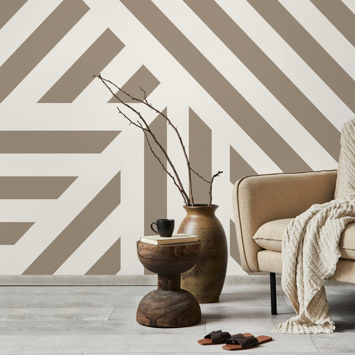 Beige Geometric Wallpaper Modern Striped Wallpaper Peel and Stick and Traditional Wallpaper - D734 - WallTrend