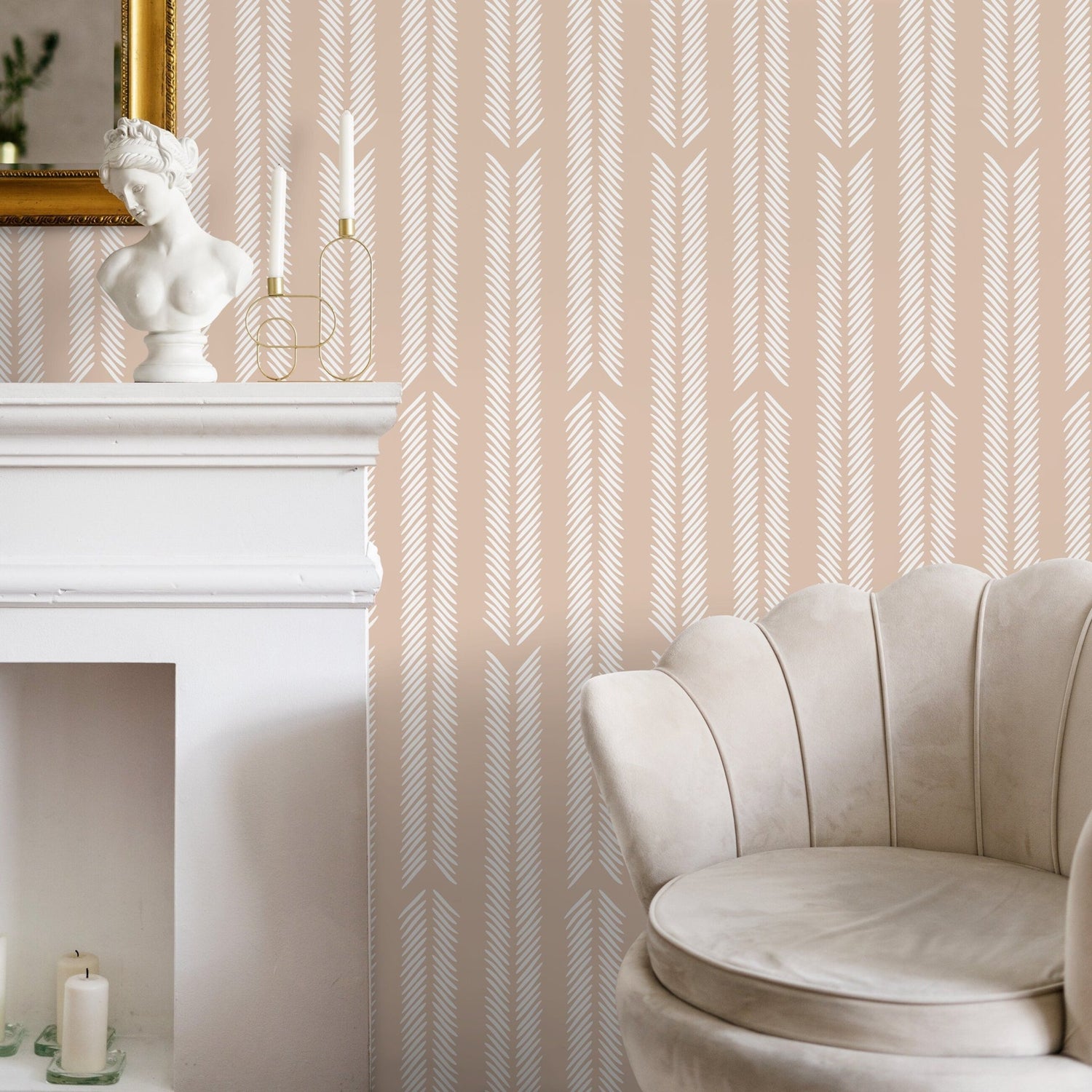 Beige Herringbone Wallpaper Minimalist Wallpaper Peel and Stick and Traditional Wallpaper - D799 - WallTrend