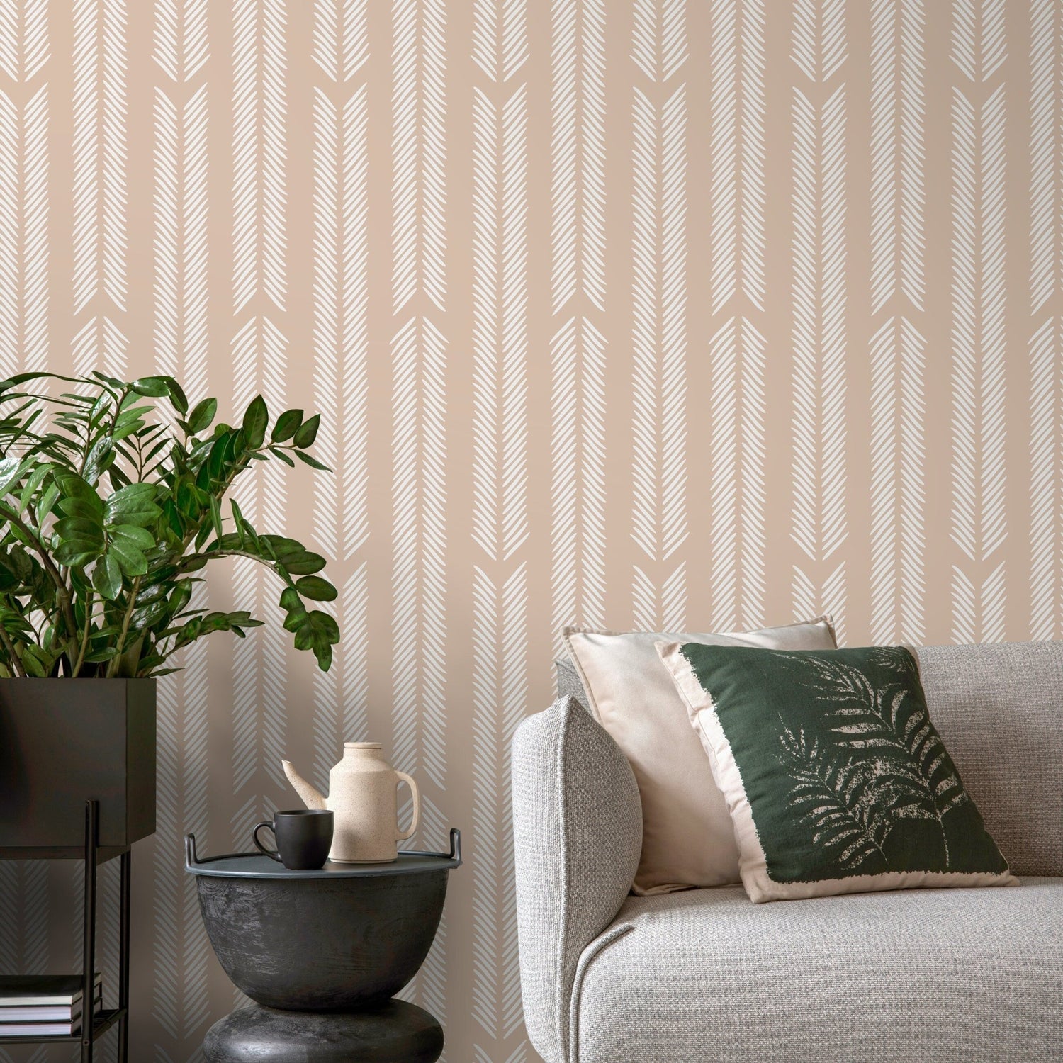 Beige Herringbone Wallpaper Minimalist Wallpaper Peel and Stick and Traditional Wallpaper - D799 - WallTrend