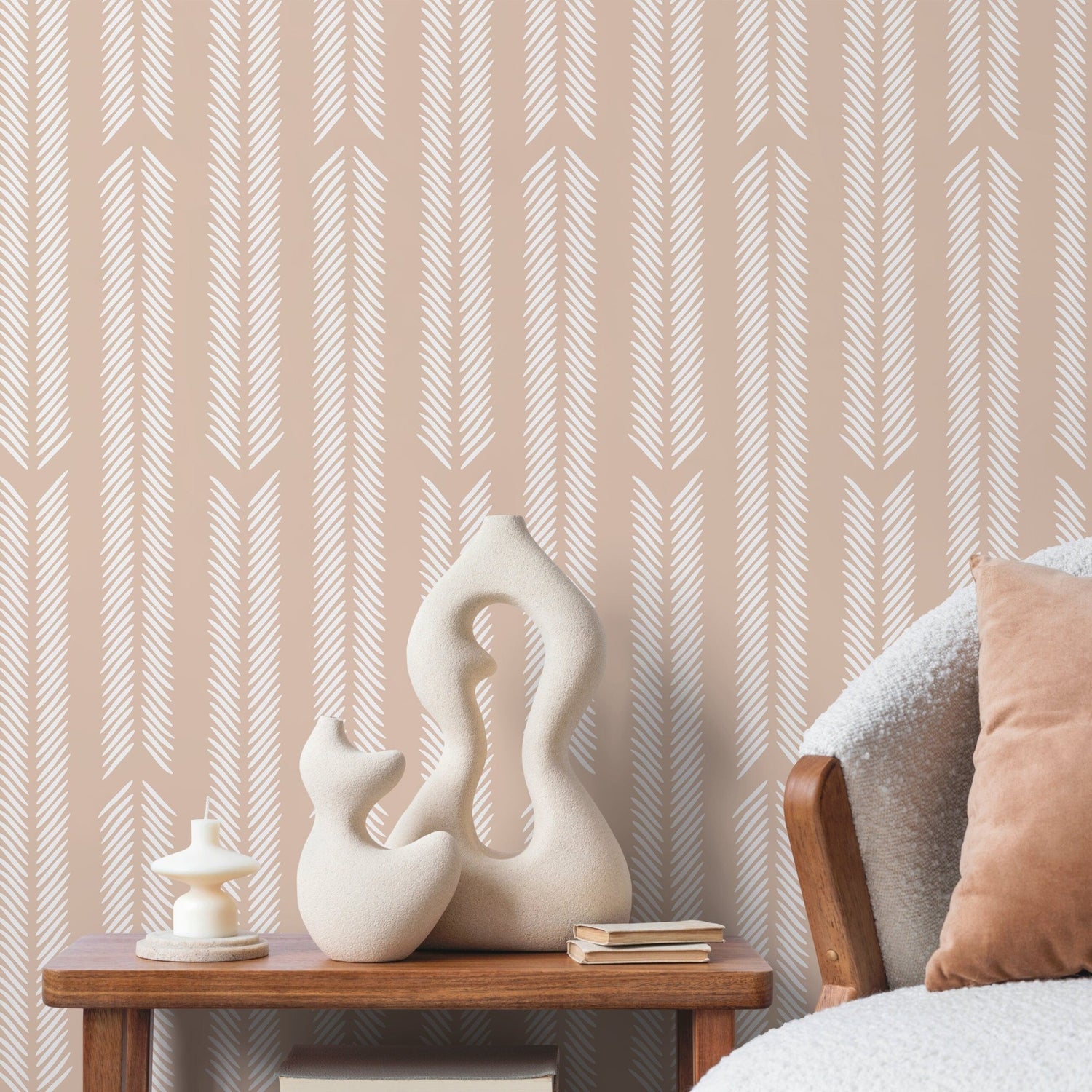 Beige Herringbone Wallpaper Minimalist Wallpaper Peel and Stick and Traditional Wallpaper - D799 - WallTrend