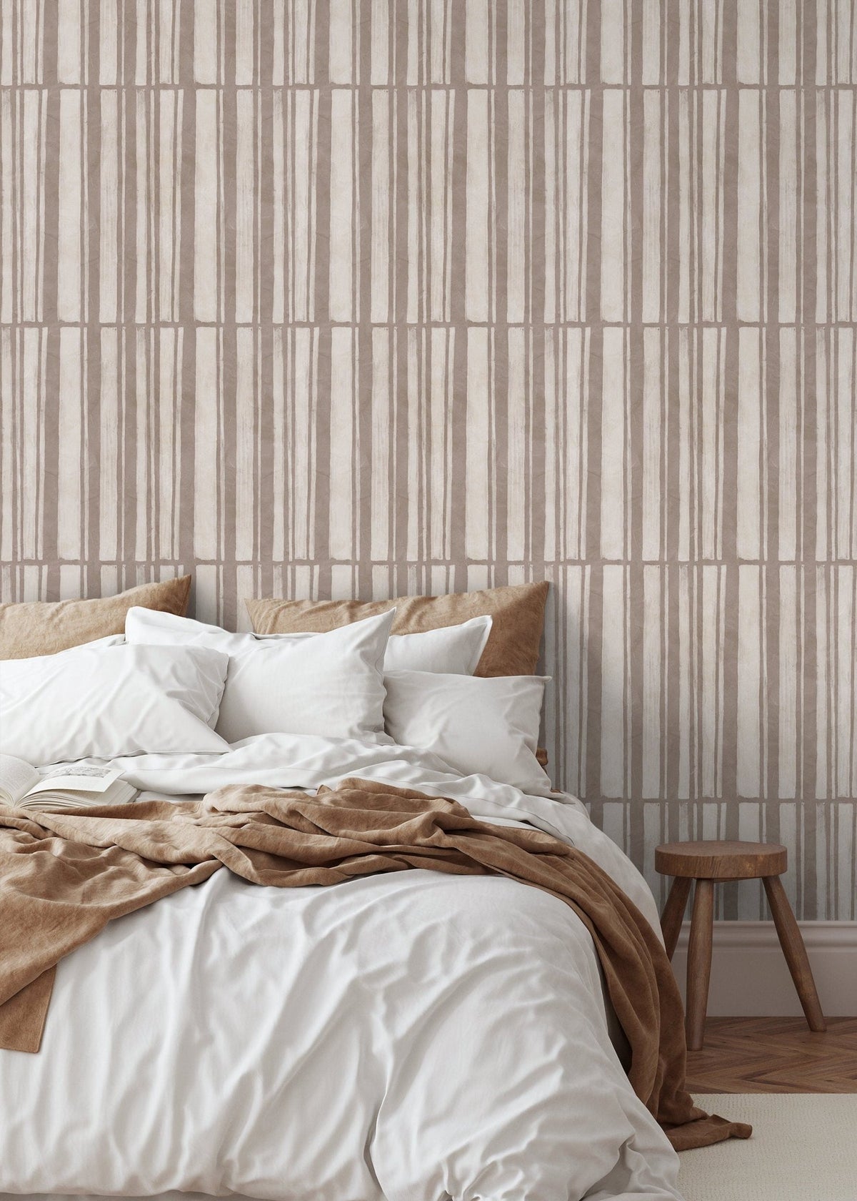 Beige Line Striped Wallpaper / Peel and Stick Wallpaper Removable Wallpaper Home Decor Wall Art Wall Decor Room Decor - C949 - WallTrend