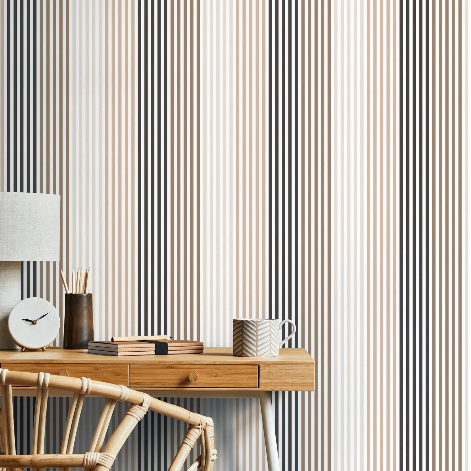 Beige Modern Striped Wallpaper Geometric Wallpaper Peel and Stick and Traditional Wallpaper - D755 - WallTrend