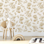 Beige Mushroom Wallpaper Hand drawing Wallpaper Peel and Stick and Traditional Wallpaper - D820 - WallTrend