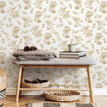 Beige Mushroom Wallpaper Hand drawing Wallpaper Peel and Stick and Traditional Wallpaper - D820 - WallTrend