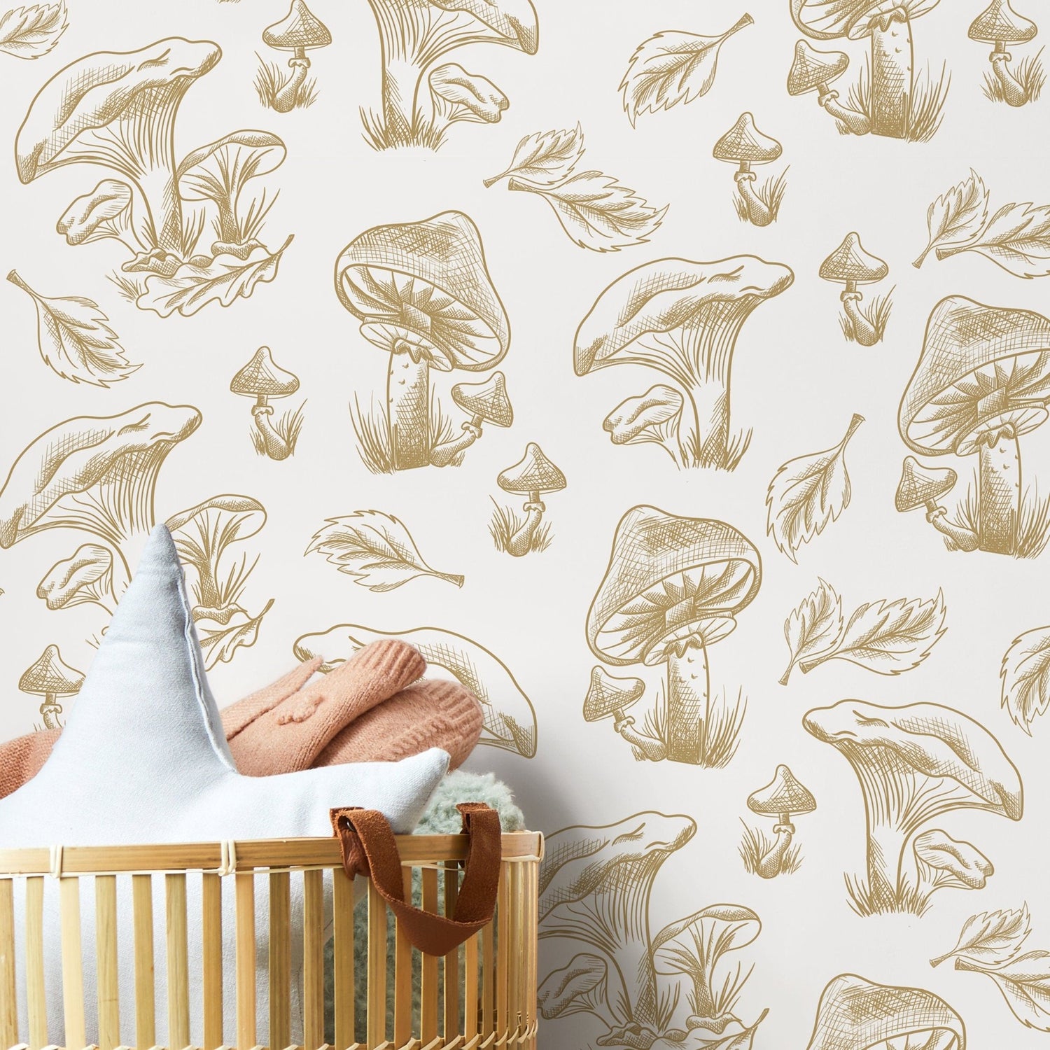 Beige Mushroom Wallpaper Hand drawing Wallpaper Peel and Stick and Traditional Wallpaper - D820 - WallTrend