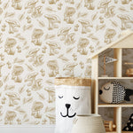 Beige Mushroom Wallpaper Hand drawing Wallpaper Peel and Stick and Traditional Wallpaper - D820 - WallTrend