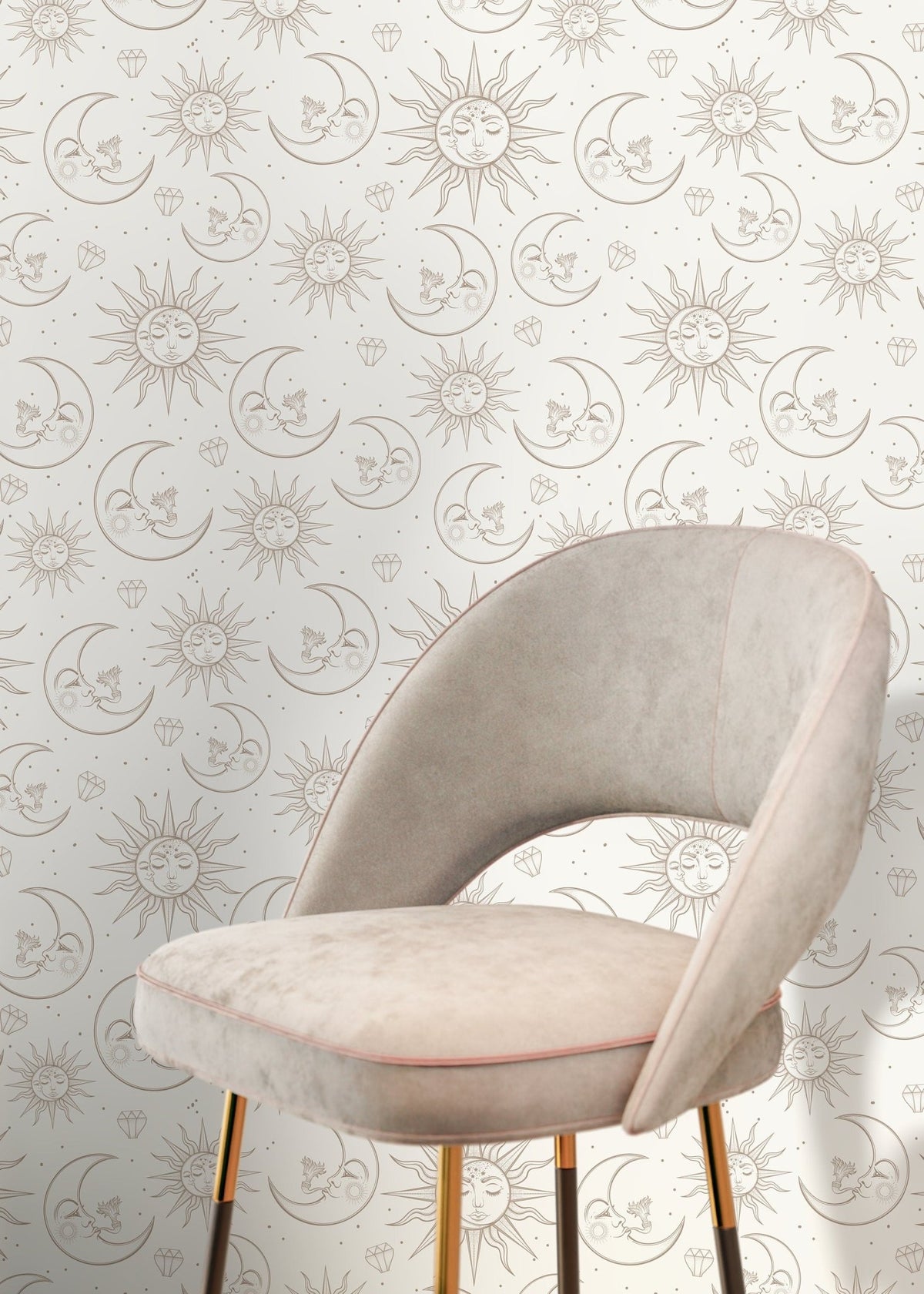 Beige Mystique and Celestial Wallpaper Removable Peel and Stick Wallpaper, Peel and Stick Wallpaper Moon and Sun - ZABA - WallTrend