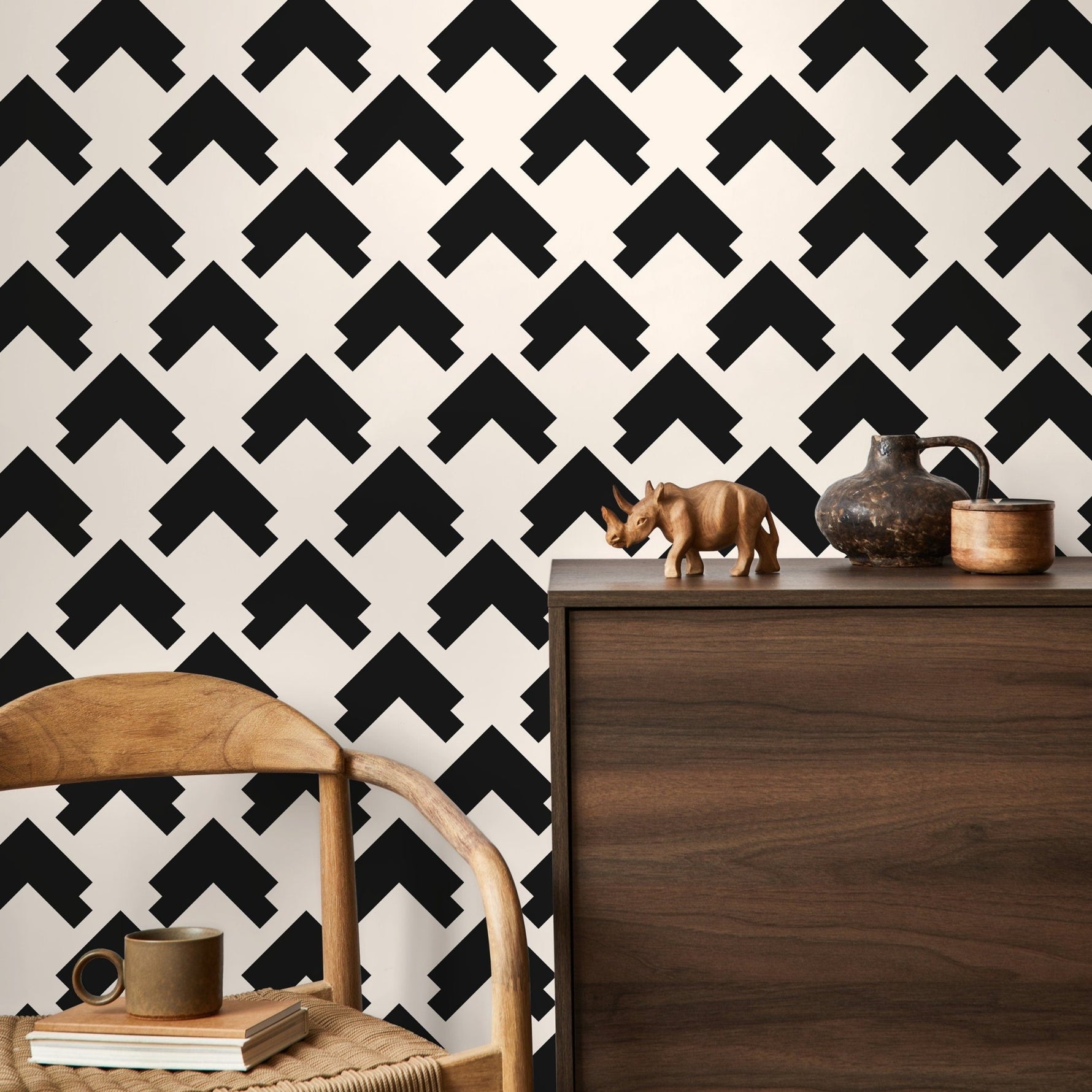 Black and Beige Geometric Wallpaper / Peel and Stick Wallpaper Removable Wallpaper Home Decor Wall Art Wall Decor Room Decor - C733 - WallTrend