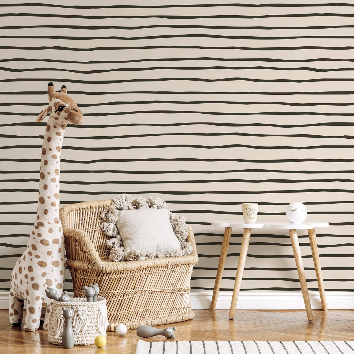 Black and Beige Striped Wallpaper Modern Waves Wallpaper Peel and Stick and Traditional Wallpaper - D777 - WallTrend