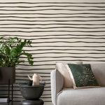 Black and Beige Striped Wallpaper Modern Waves Wallpaper Peel and Stick and Traditional Wallpaper - D777 - WallTrend