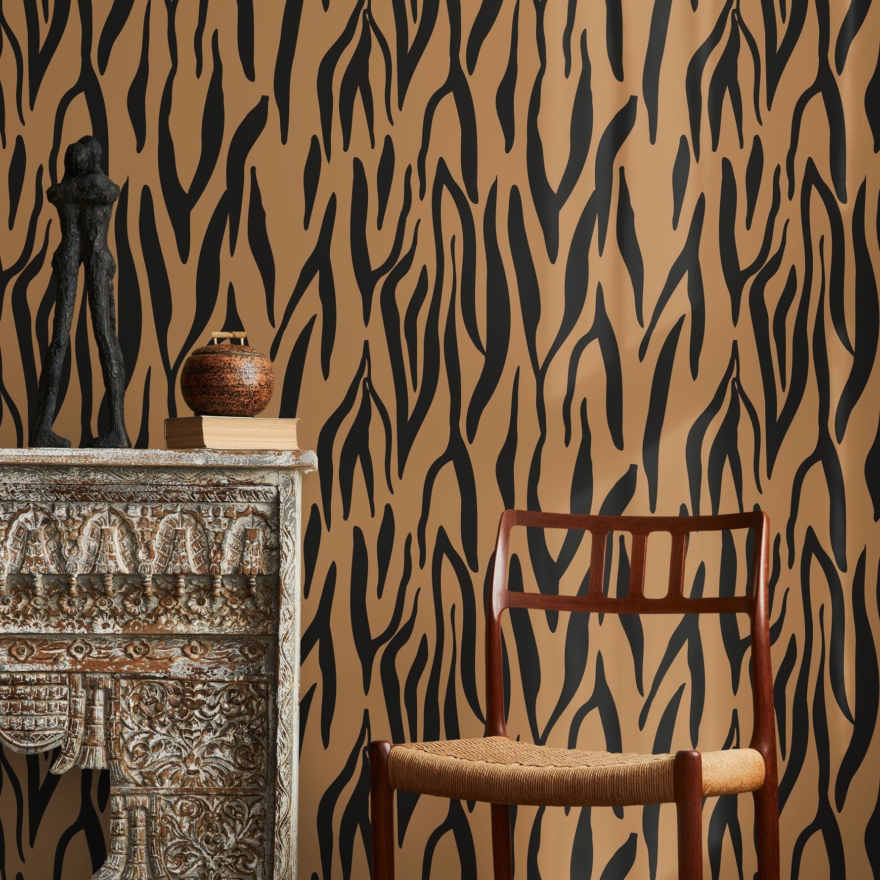 Black and Brown Abstract Leaf Wallpaper Modern Wallpaper Peel and Stick and Traditional Wallpaper - D608 - WallTrend