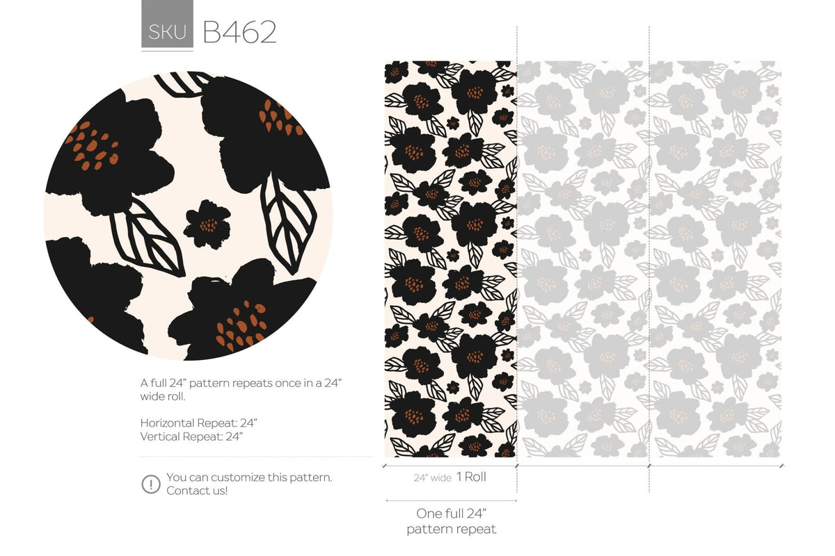 Black and Cream Floral Wallpaper - B462 - WallTrend