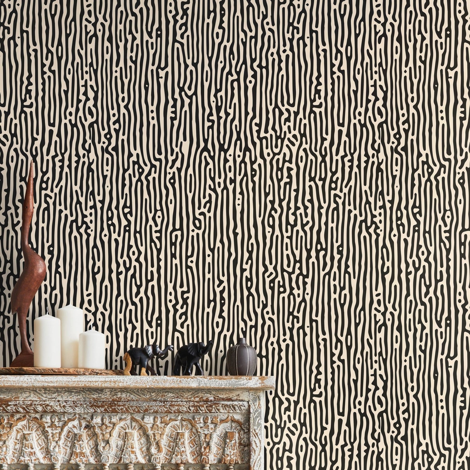 Black and White Abstract Wallpaper Contemporary Art Wallpaper Peel and Stick and Traditional Wallpaper - D856 - WallTrend