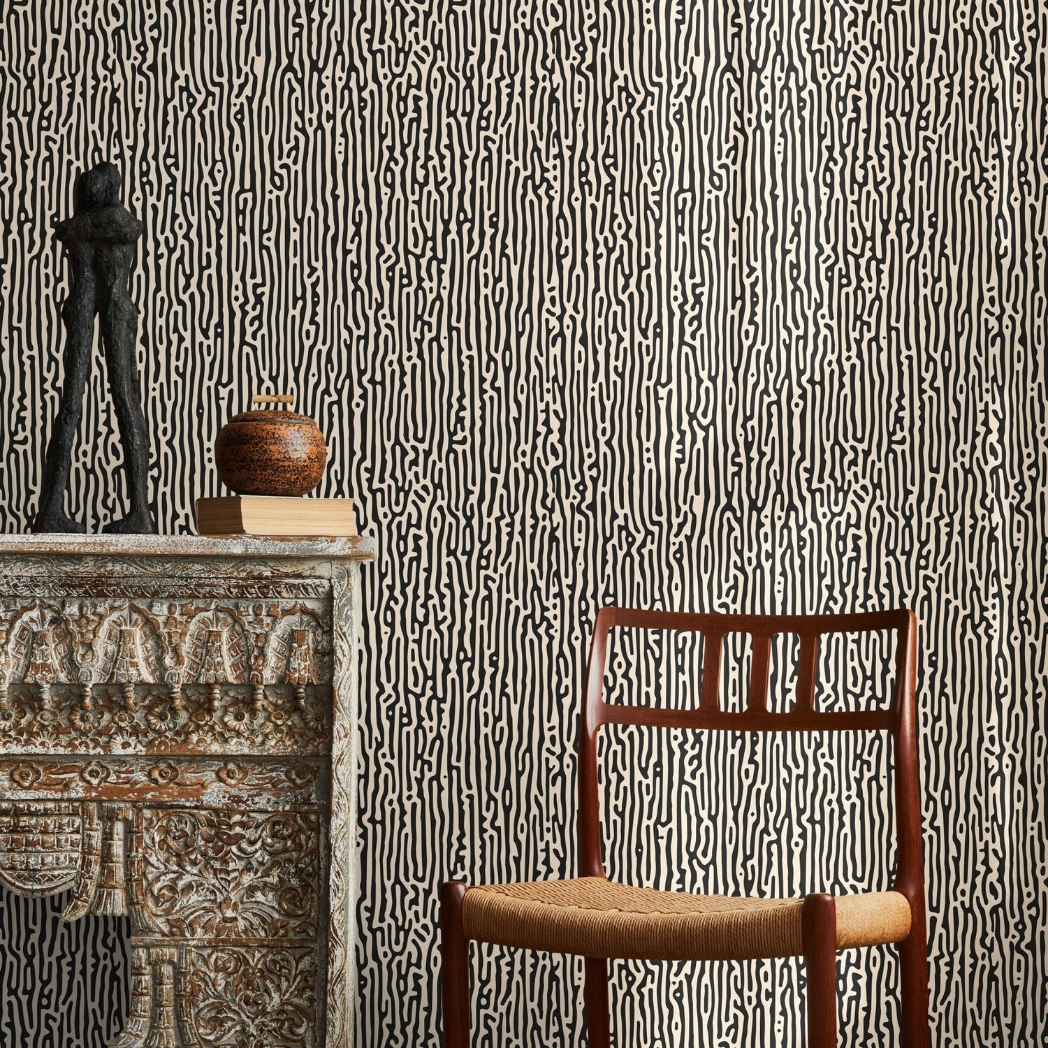 Black and White Abstract Wallpaper Contemporary Art Wallpaper Peel and Stick and Traditional Wallpaper - D856 - WallTrend