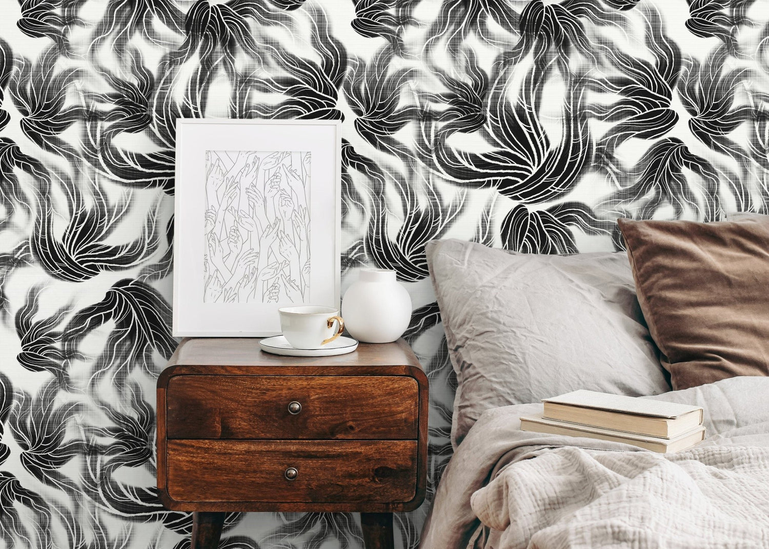 Black and White Abstract Wallpaper / Peel and Stick Wallpaper Removable Wallpaper Home Decor Wall Art Wall Decor Room Decor - C648 - WallTrend