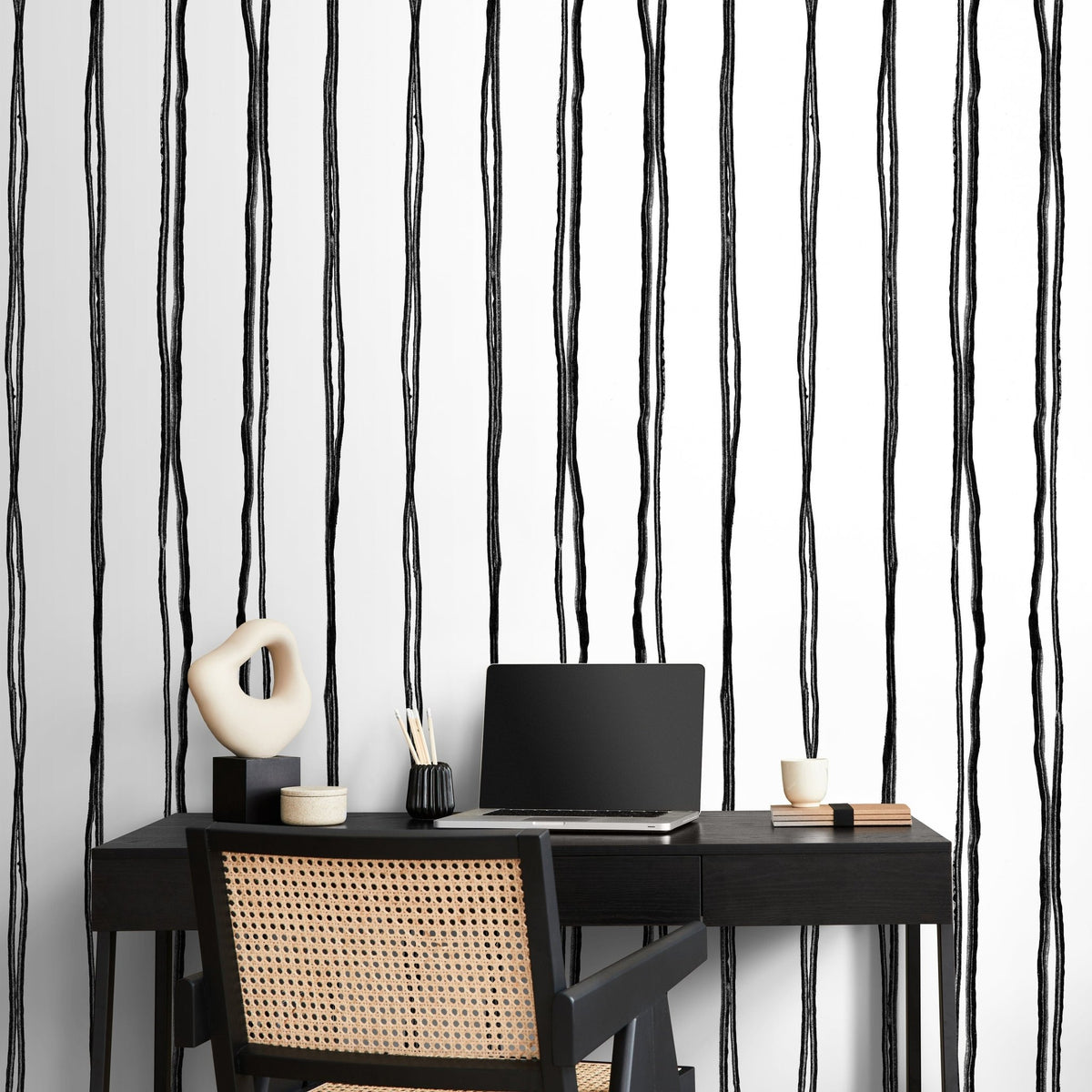 Black and White Boho Striped Wallpaper / Peel and Stick Wallpaper Removable Wallpaper Home Decor Wall Art Wall Decor Room Decor - C898 - WallTrend