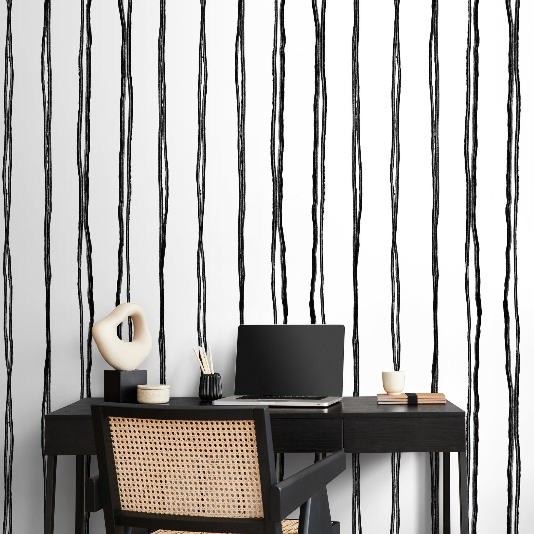 Black and White Boho Striped Wallpaper / Peel and Stick Wallpaper Removable Wallpaper Home Decor Wall Art Wall Decor Room Decor - C898 - WallTrend