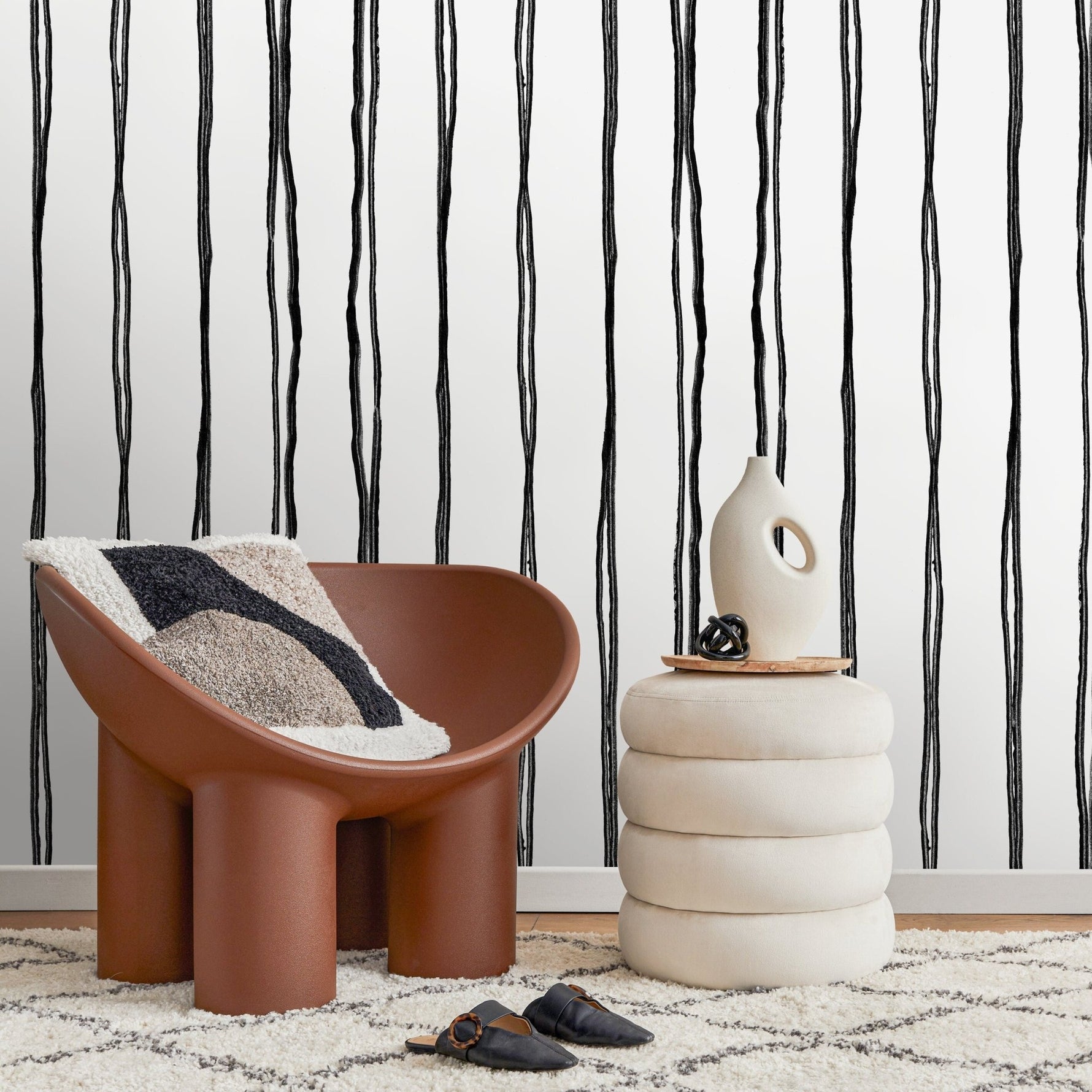 Black and White Boho Striped Wallpaper / Peel and Stick Wallpaper Removable Wallpaper Home Decor Wall Art Wall Decor Room Decor - C898 - WallTrend