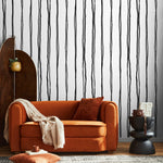 Black and White Boho Striped Wallpaper / Peel and Stick Wallpaper Removable Wallpaper Home Decor Wall Art Wall Decor Room Decor - C898 - WallTrend