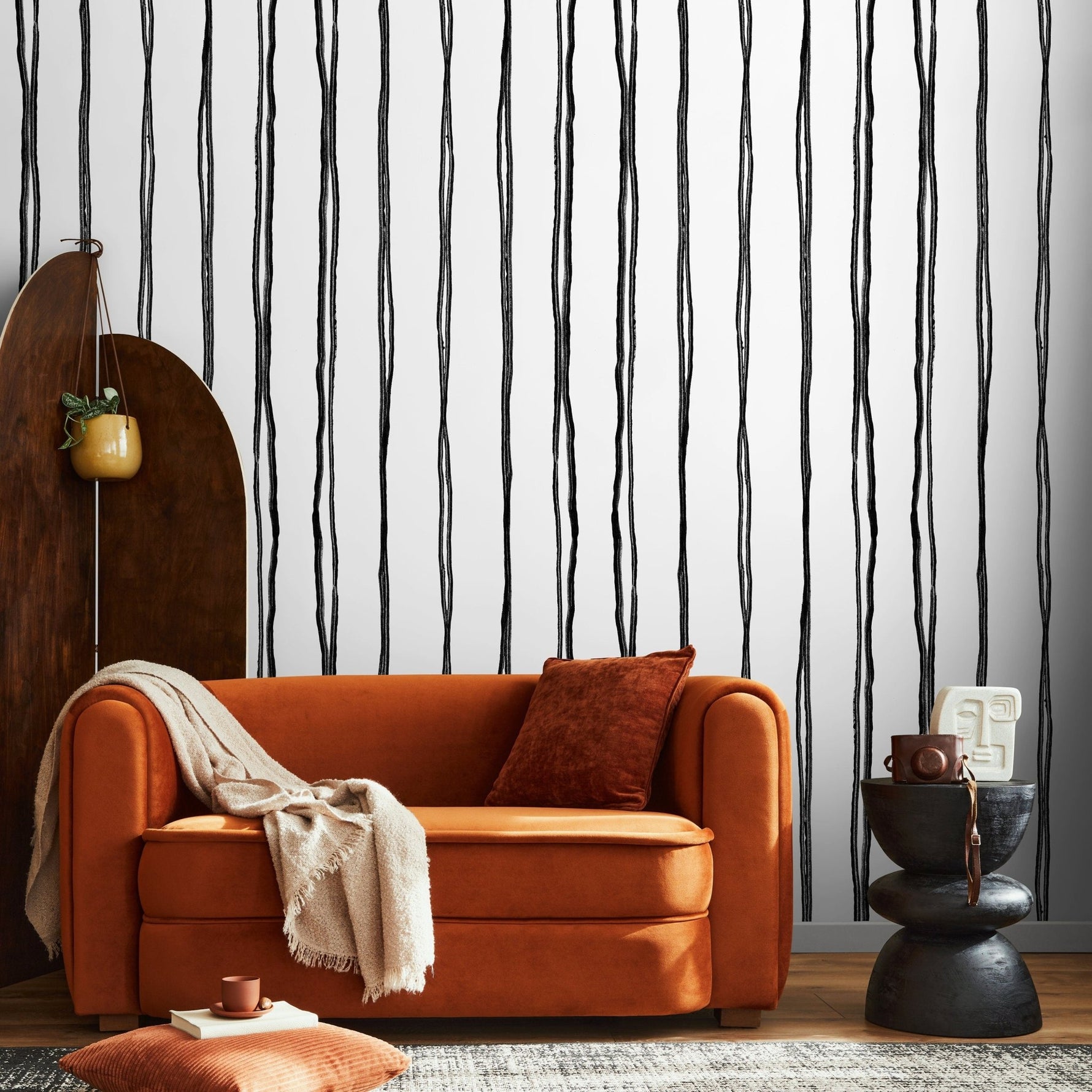 Black and White Boho Striped Wallpaper / Peel and Stick Wallpaper Removable Wallpaper Home Decor Wall Art Wall Decor Room Decor - C898 - WallTrend