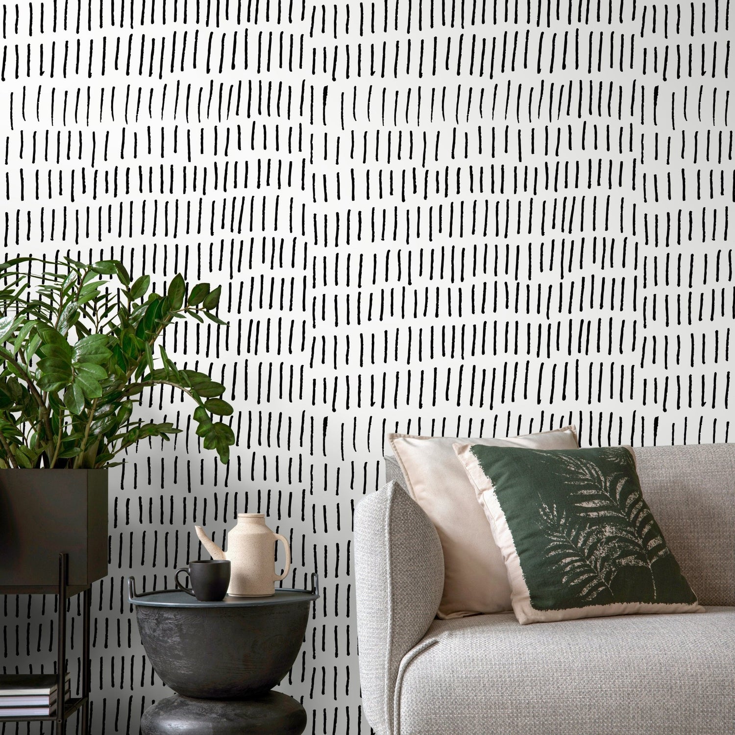 Black and White Brush Wallpaper Minimalist Abstract Wallpaper Peel and Stick and Traditional Wallpaper - A352 - WallTrend