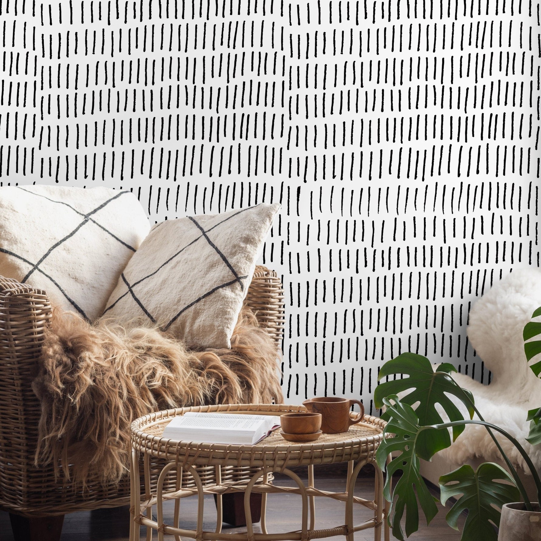 Black and White Brush Wallpaper Minimalist Abstract Wallpaper Peel and Stick and Traditional Wallpaper - A352 - WallTrend