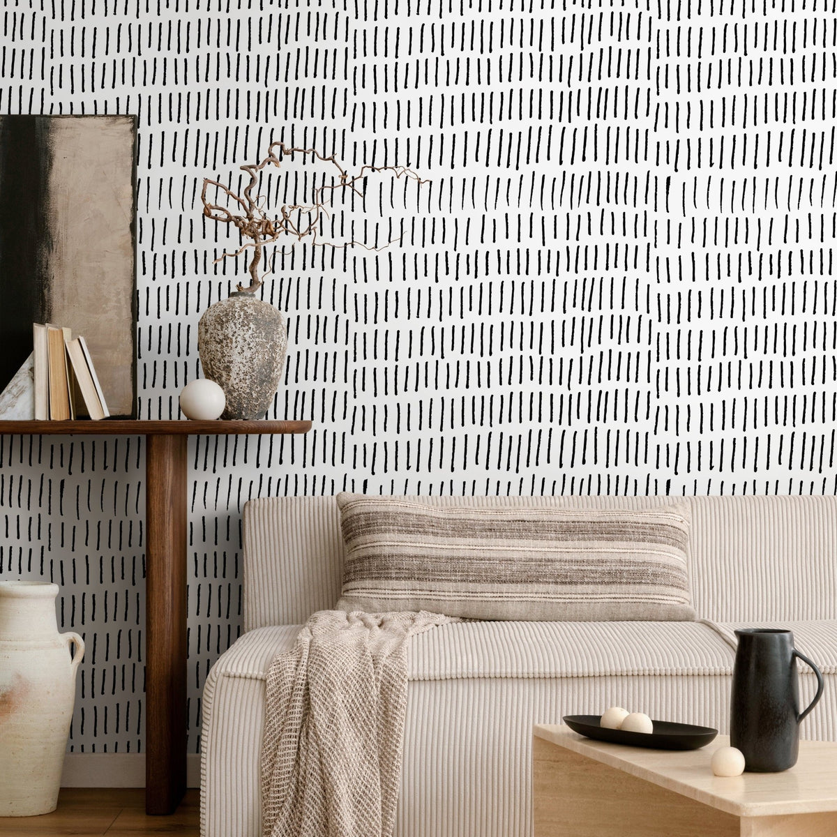 Black and White Brush Wallpaper Minimalist Abstract Wallpaper Peel and Stick and Traditional Wallpaper - A352 - WallTrend